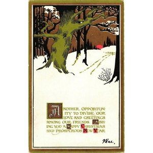1912 Christmas Postcards Holiday Festive Tree Winter Celebrate Woodland Forrest
